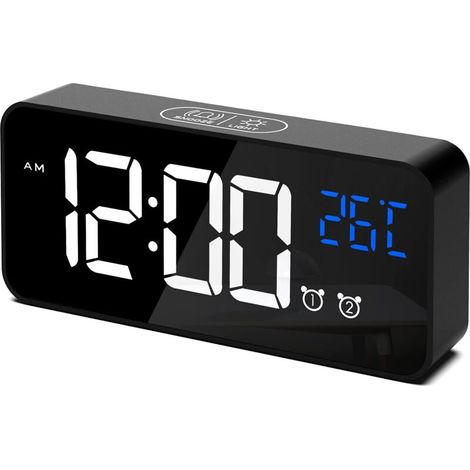 Digital Alarm Clock, LED Digital Clock, Digital Alarm Clock with Temperature/Snooze/2 Alarms/12/24 Hours/USB Charging Port/16 Music (Black) (1/5)