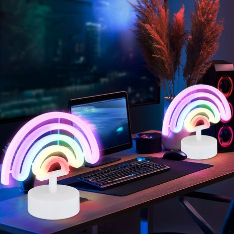 Lampada da tavolo lampada al neon arcobaleno camera dei bambini luce al neon lampada decorativa, plastica bianca, LED 2W, LxL 22,5x10x19,5 cm, set di 2