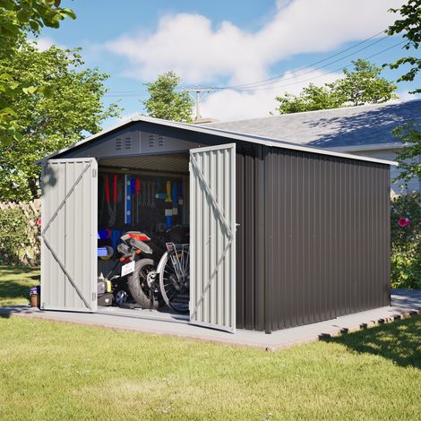 Metall-Gartenschuppen 300 x 252 x 191 cm, Dunkelgrau OKMYHOME (1/5)