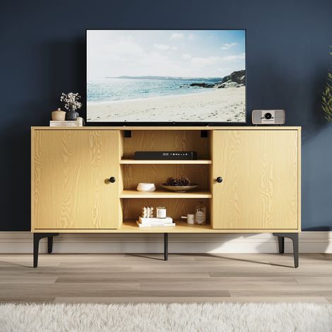 SONNI TV-Möbel TV-Lowboard mit 2 Schränken und 3 Regalebenen 135x35x70cm Holzimitation Farbe für Wohn und Esszimmer (1/5)