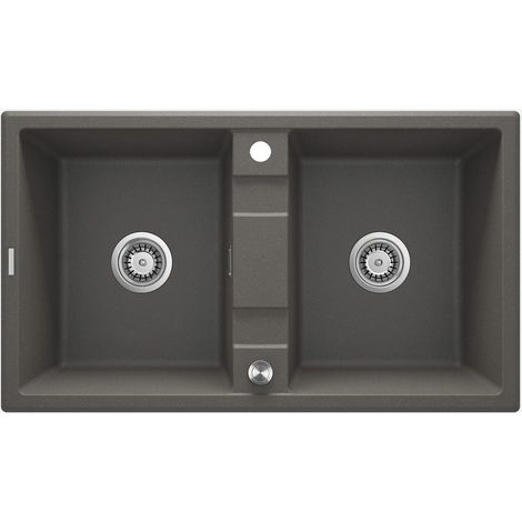 Lavello cucina in granito con 2 vasche 86x50 cm antracite metallizzato - Lyra