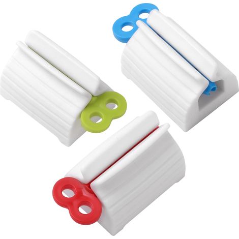 Juego de 3 accesorios de baño, que incluye un exprimidor de pasta de dientes, un soporte para pasta de dientes y un accesorio a juego (colores surtidos). (1/5)