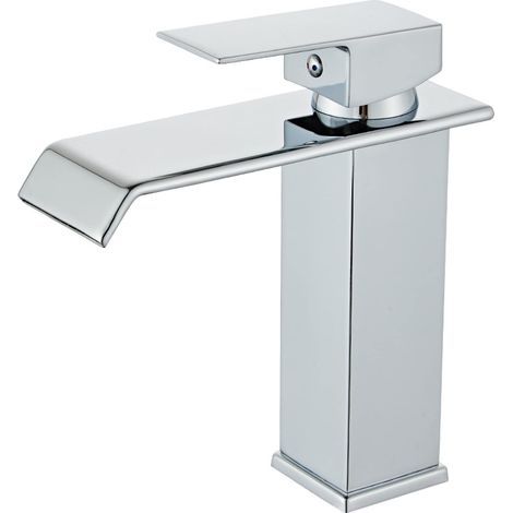 Bathroom Faucet Waterfall Copper Core Above Counter Basin Wash Basin Black Basin Faucet Hot and Cold Bathroom Cabinet Toilet Single Hole (Silver) (1/5)