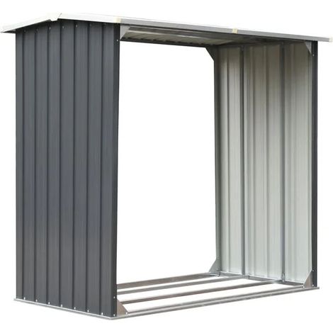 Abri de stockage en acier galvanisé et bois, dimensions : 172 x 91 x 154 cm, gris. (1/5)
