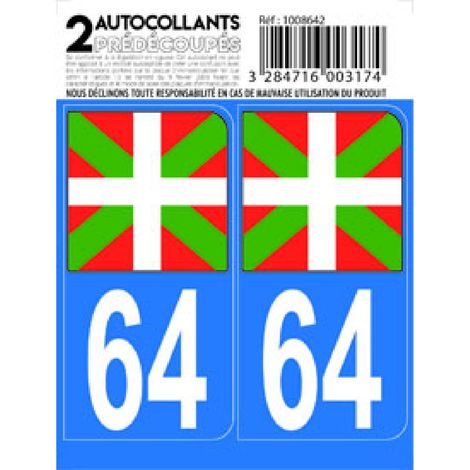 Autocollant departement 64 - DRAPEAU BASQUE -x2-
