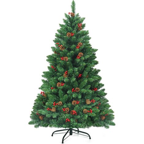 Sapin de Noël LED 82 x 135 cm avec 300 lumières chaleureuses et branches réalistes ambiance festive en PVC vert