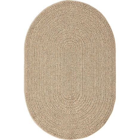 the carpet Kansas In- und Outdoor Teppich im natürlichen Jute-Look, wetterfest, geeignet für Terrasse, Natur, 140 x 200 oval cm (1/4)