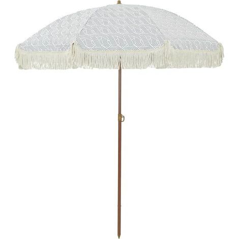 Parasol de plage à rayures grises et blanches, dimensions : 160 x 160 x 196 cm (1/5)
