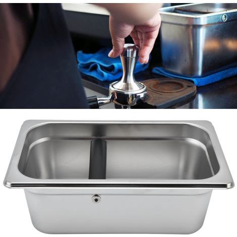 Rectangular stainless steel coffee grounds container (1/5)