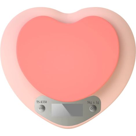 Balance de cuisine rose, 5 kg/1 g, écran LCD précis en forme de cœur avec fonction tare, idéale pour la pâtisserie, la cuisine et les accessoires de barbecue.
