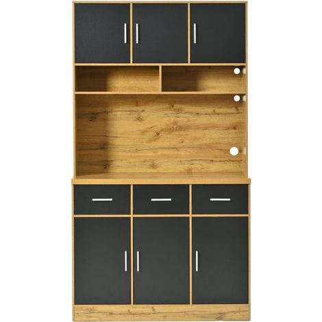Buffet 100x40x180cm  mit LED-Beleuchtung mit Fernbedienung, Schubladen, verstellbaren Einlegeböden-Noir (1/5)