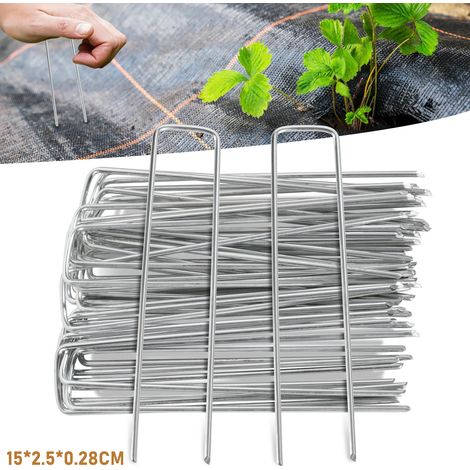 Randaco Set di 250 picchetti in acciaio zincato 150x25 mm per ancoraggio al suolo di teli e reti da giardinaggio a U angolari
