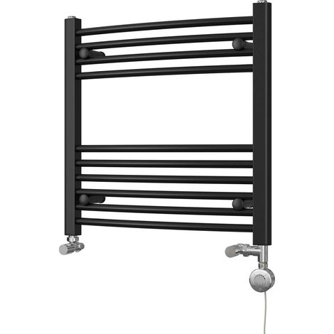 Zennor - Black Dual Fuel Towel Rail H600mm x W600mm Thermostatic - Curved (1/3)