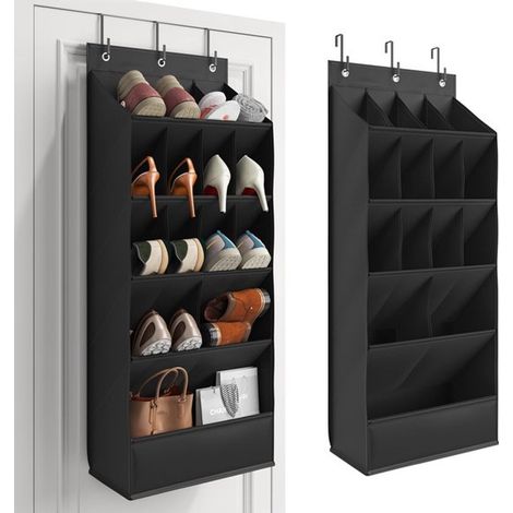Organisateur de chaussures noir, 15 poches, idéal pour les voyages, le dressing ou la maison, adapté aux espaces intérieurs et aux routines quotidiennes.-AquaForge (1/5)