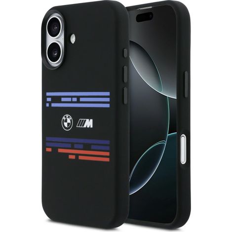 Coque BMW M en silicone à ligne horizontale MagSafe pour iPhone 17, noire (1/5)