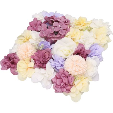 Wandpaneele aus künstlichen Blumen, Wanddekoration mit simulierten Seidenrosen für Hochzeiten, Partys, Bühnenhintergründe, 38 x 38 cm, lila (1/5)