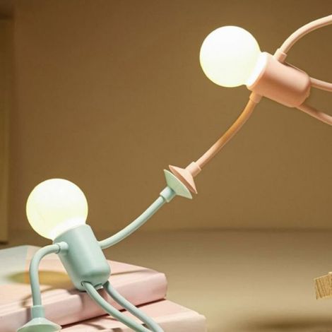 Veilleuses à forme changeante - - Lot de 2 - Mini veilleuses - Forme d'ampoule - Lampe pliable - Ventouse (1/4)