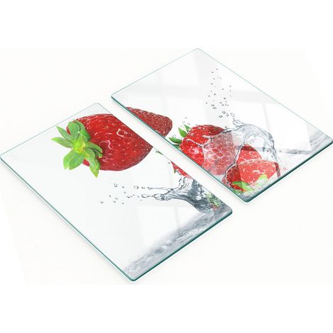 Tablas de cocina de vidrio templado con gr谩ficos de fresas y agua, 2 x 30 x 52 cm. (1/5)