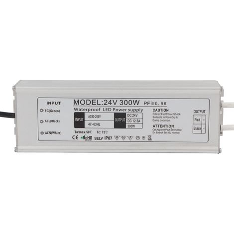 Alimentation LED étanche IP67 Transformateur 24V 300W Adaptateur courant constant AC100-265V prise UE Sortie 0-12,5A (1/5)