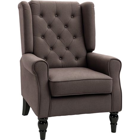 Wingback Accent Chair, Retro Upholstered Button Tufted Occasional Chair for Living Room and Bedroom, Brown