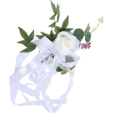 Décoration de chaise de mariage style nordique avec fleurs artificielles, idéale pour les photos et les fêtes d'anniversaire (blanche). (1/5)