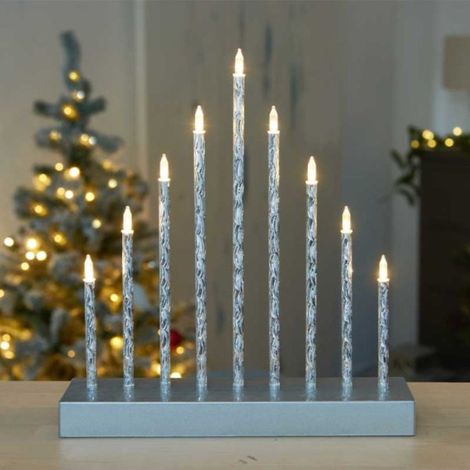 26cm Battery Operated Silver Light up Christmas Candle Bridge with 9 Warm White LEDs (1/2)