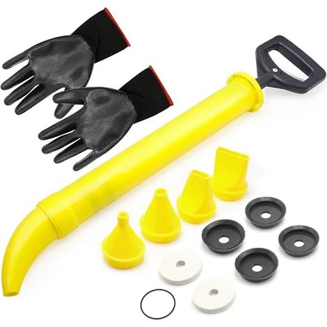 5 in 1 Mortar Press, Yellow Plastic Mortar Press for Outside Seals, Manual Mortar Pump with 5 Nozzles, Gloves, Replacement Seal Head and Joint Gun for Mortar (1/5)