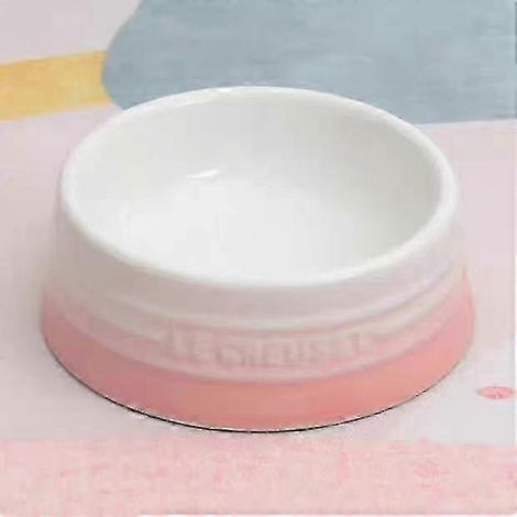 Le Creuset Cool Color Cerc Hundenapf mit Kippschutz und hohem Fuß, inklusive Schutzmatte SH1 Rosa und weiße flache Schüssel 1 (1/2)
