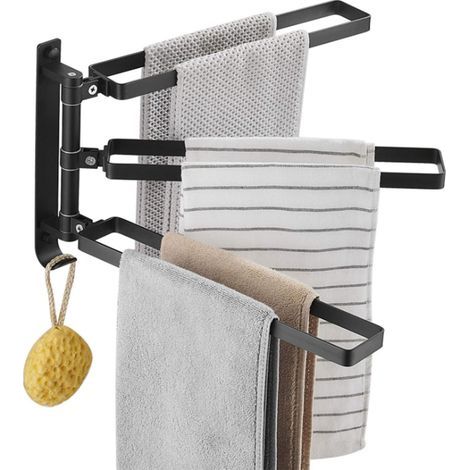 Dreiarmiger, schwenkbarer Handtuchhalter zur Wandmontage für Badezimmer, aus Aluminium in Luftfahrtqualität, mit schwarzem Schwenkarm (1/5)