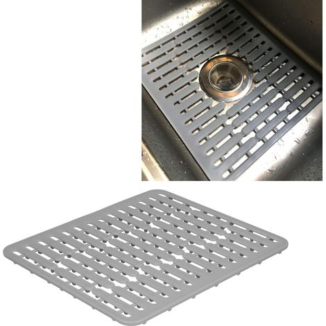 AGE Tapis d'évier pour évier en acier inoxydable/céramique, protecteurs d'évier en PVC pour fond d'évier de cuisine, vaisselle et verrerie, durable et évacuation rapide (gris) (1/5)