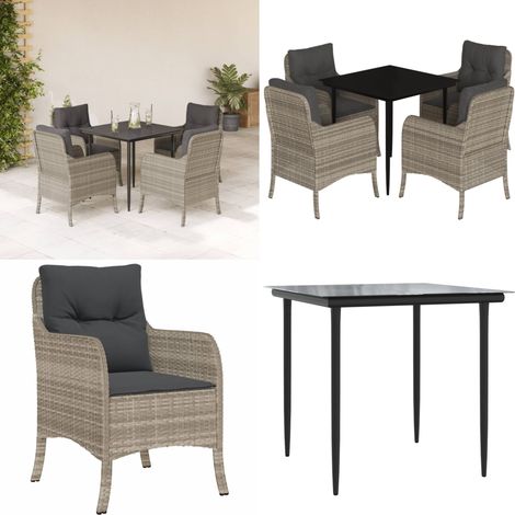 Ensemble à manger de jardin et coussins 5 pcs gris clair rotin - Chaise de jardin - Table de jardin (1/5)