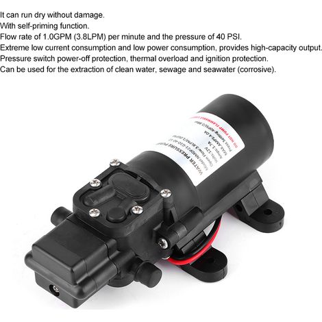 Pompe à eau à membrane haute pression 12 V CC 1,0 GPM 40 PSI série 21 pour camping-cars et bateaux, avec raccord cannelé 3/8". (1/4)