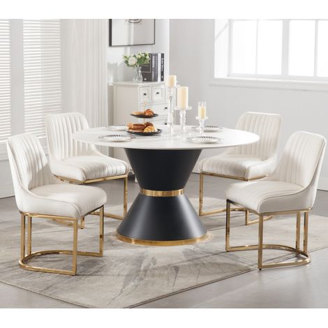 Wahson 4 PZ Sedie da Pranzo in Velluto con Gambe in Metallo, Sedia Imbottita con Schienale Sedia Moderna Design,per Sala da Pranzo/Soggiorno, Bianco
