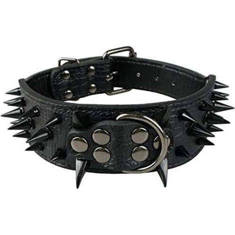 Collier de Chien Pointu Pointu Clouté Luxueux Colliers en Cuir Rembourré pour Chiens de Taille Moyenne Collier de 5cm Largeur Anti Morsure M,Noir-NR (1/4)