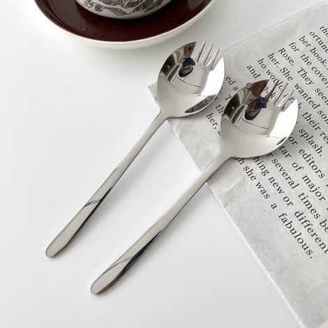 Set di posate creative in acciaio inox 304, stile occidentale: forchetta e cucchiaio, cucchiaio per noodles istantanei, cucchiaio per macedonia, set da 2 pezzi. (1/4)