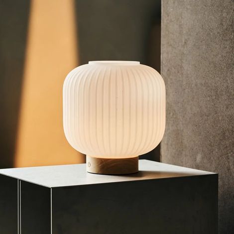 Lampe rechargeable, abat-jour en verre, intensité variable et 3 modes, marron clair - PANGIVO (1/5)