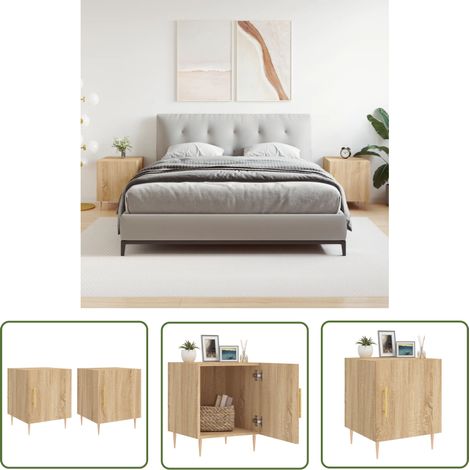 The Living Store Tables de chevet 2 pcs chêne sonoma 40x40x50 cm bois ingénierie - Table De Chevet - Meuble De Chambre - Armoire De Chevet - Commode - Design Moderne (1/5)
