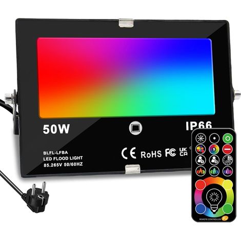 Projecteur LED Extérieur RGBW 400W Équivalent, 120 Teintes Synchronisées, 4000lm, Blanc Chaud 2700K, IP66 Étanche pour Façade et Jardin (1/5)