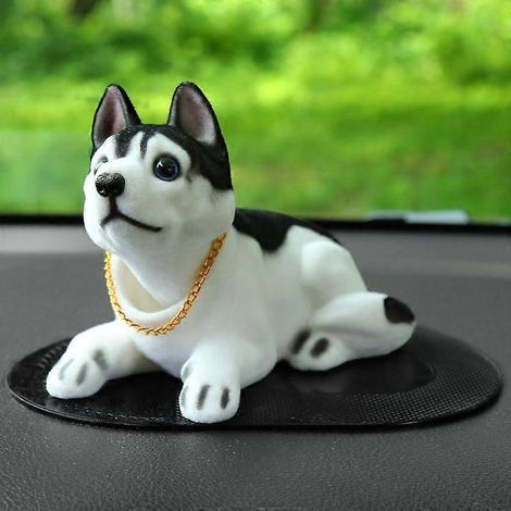 Figurine de chien Husky à tête oscillante pour tableau de bord de voiture, chiot décoratif pour véhicule. (1/4)