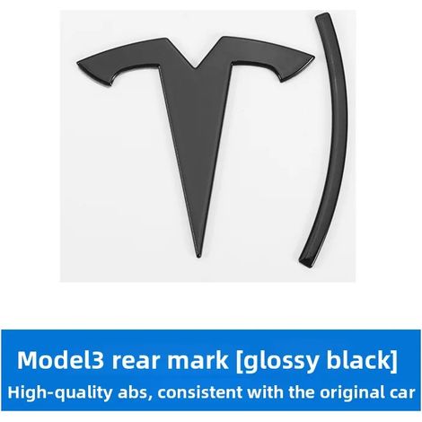 (Arrière - Noir brillant) - Emblème de voiture Tesla, badge avant ABS, emblème de coffre, modification, badge double moteur, lettres Tesla Model Y 3 X S, autocollant double moteur (1/5)