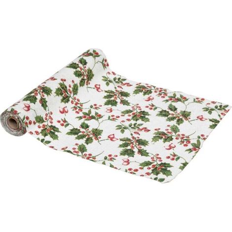 Runner da tavolo in tessuto beige e agrifoglio, XU, verde e rosso, 28 x 300 cm - Feeric Christmas, prodotto di qualità superiore, durevole e affidabile, materiali selezionati, conformi agli standard -