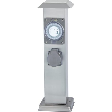 Unitec Colonna in acciaio inox con timer e 2 prese Schuko, senza cavo, per esterni, IP44, argento