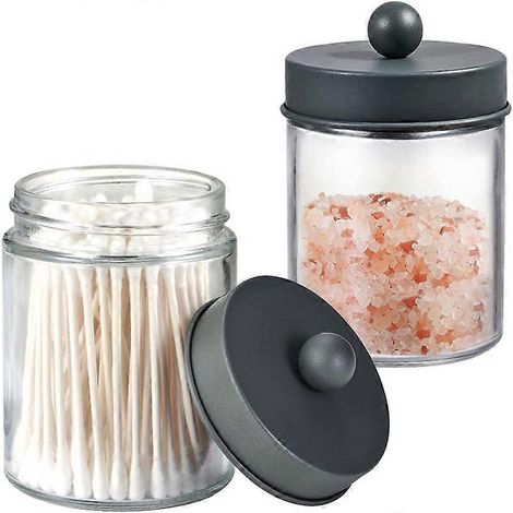 1 Porte-cotons-tiges en verre, distributeur de cotons-tiges, boîte de rangement pour cotons-tiges de maquillage, boules de coton, cotons-tiges auriculaires (1/5)