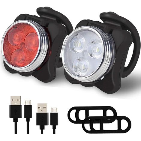 Ensemble d'éclairage vélo rouge et blanc, éclairage vélo ultra-lumineux rechargeable par USB, étanche pour VTT (1/5)