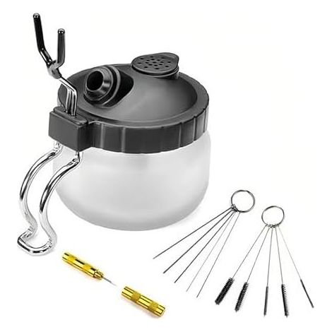 Airbrush-Reinigungsset, Glasbehälter mit Ständer, 5 Nylonbürsten, 5 Edelstahlnadeln, 1 Waschnadel zum Entfernen von Pigmenten und Schmutz (1/5)
