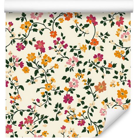 Tapete mit kleinen Blumen, Creme und Limette, für Wohn- und Schlafzimmer, 50 x 1000 cm (1/5)