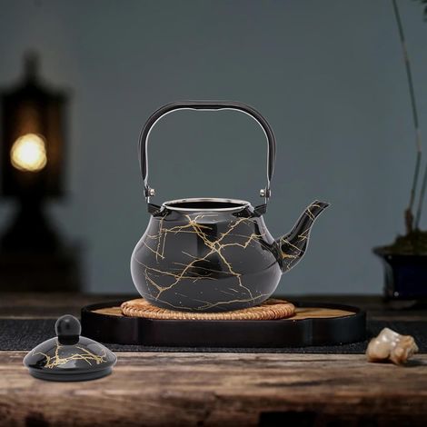 Théière - cafetière grande capacité - vintage, élégante - pour cuisinière à induction et cuisinière à gaz - capacité 2L - noir