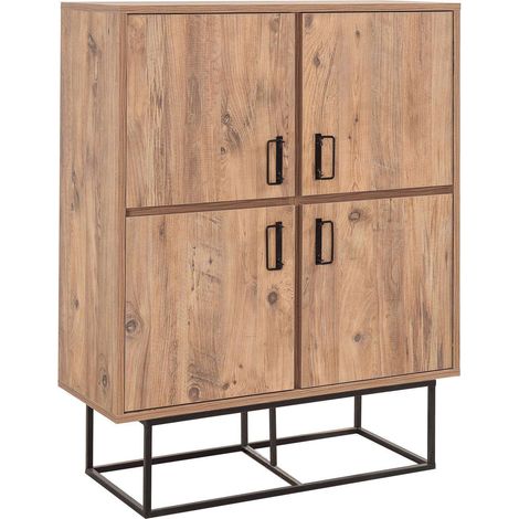 Cotecosy – Armoire de rangement 4 portes chêne naturel mélaminé – Dimensions L 93 x H 115 x P 36 cm – Cadre métallique noir – Étagères intérieures incluses (1/5)