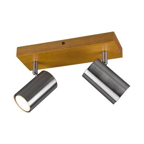 Plafonnier spot orientable 2xGU10 métal argenté et bois clair Trio VANTOS (1/2)