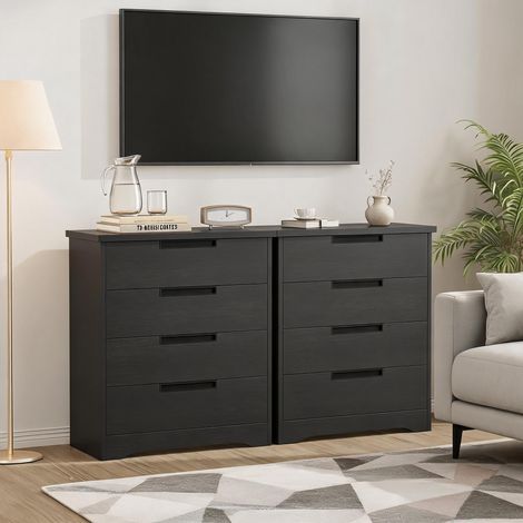 Moderne Kommode mit 4 Schubladen – Grau, Holzoptik, eingebaute Griffe, stabile Konstruktion – Breite Ablagefläche, verstärkte MDF-Spanplatte – Kippschutz inklusive – Für Schlafzimmer, Flur